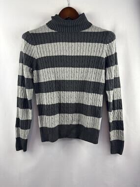 Women’s Jeanne Pierre Medium Charcoal & Heather Gray Stripe Sweater